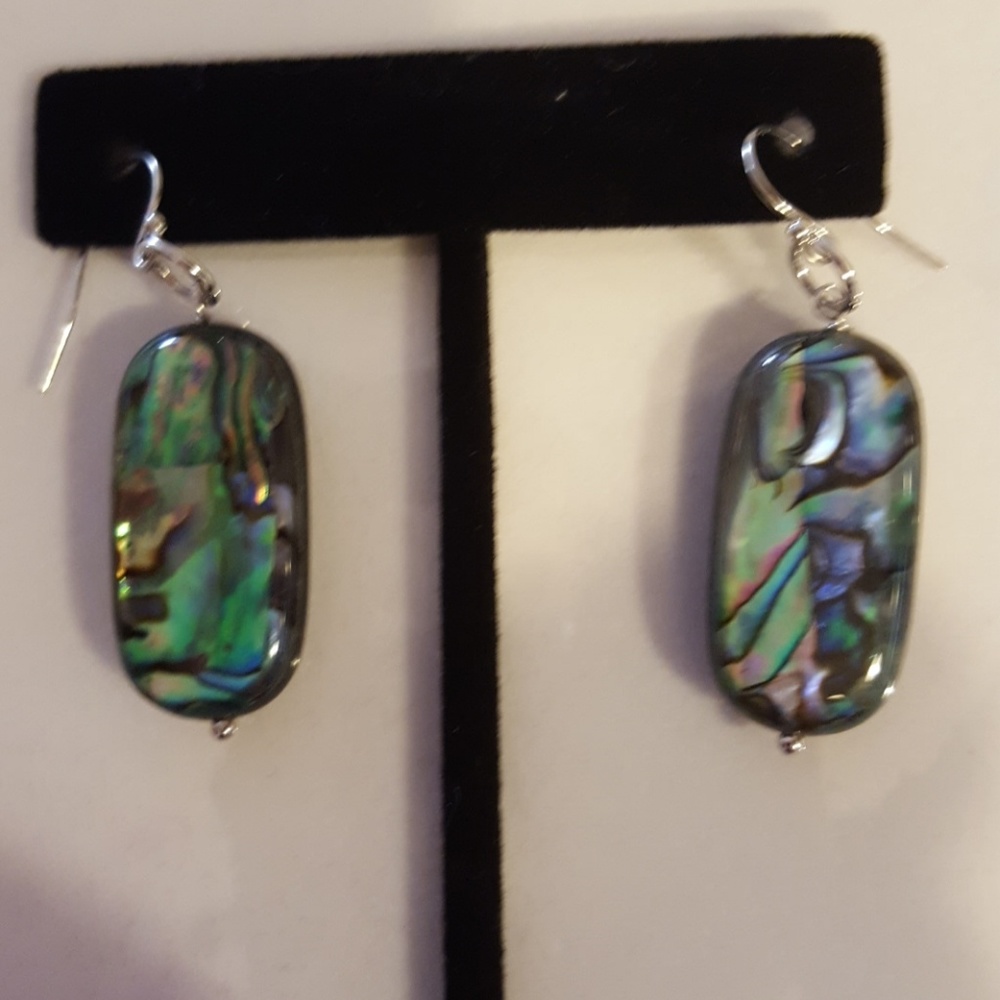 NWOT 925 Sterling Silver Genuine Abalone Earrings